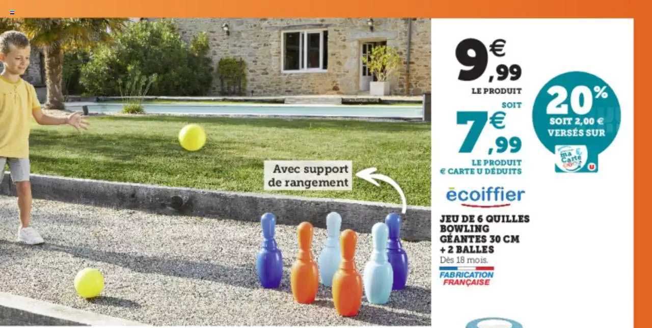 jeu de 6 quilles bowling géantes 30 cm + 2 balles écoiffier