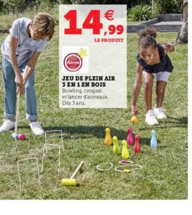 jeu de plein air 3 en 1 en bois aloya