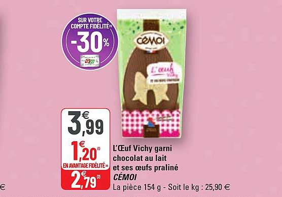l'œuf vichy garni chocolat au lait et ses oeufs praliné cémoi
