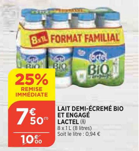 lait demi-écrémé bio et engagé lactel