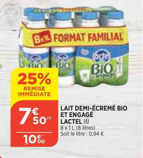 lait demi-écrémé bio et engagé lactel