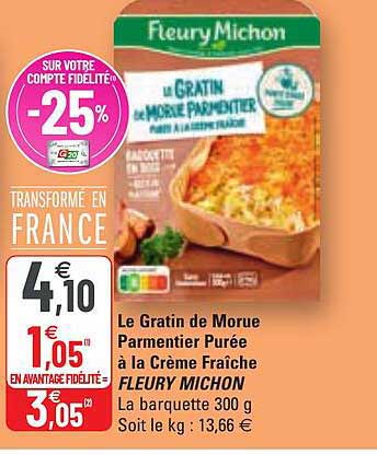 le gratin de morue parmentier purée à la crème fraîche fleury michon