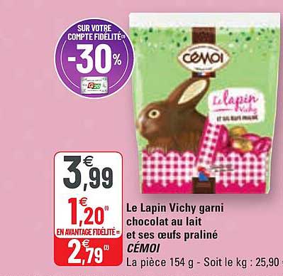 le lapin vichy garni chocolat au lait et ses oeufs praliné cémoi