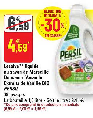 lessive liquide au savon de marseille douceur d'amande extraits de vanille bio persil