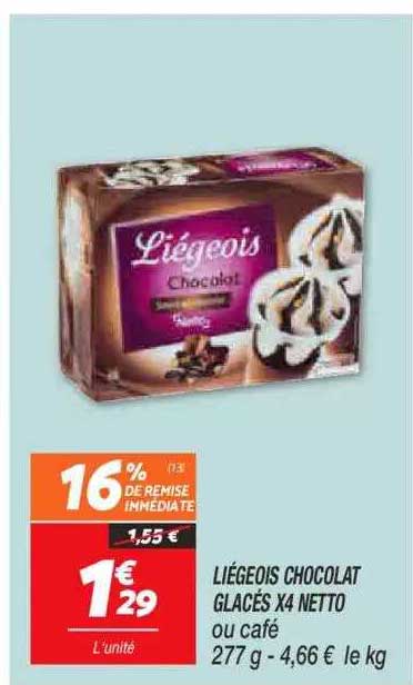 Liégeois Chocolat Glacés X4 Netto