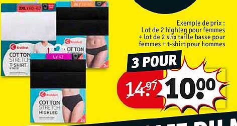 lot de 2 highleg pour femmes + lot de 2 slip taille basse pour femmes + t-shirt pour hommes