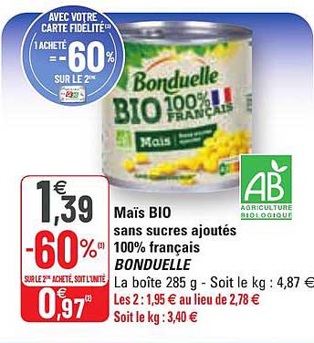 Maïs Bio Sans Sucres Ajoutés 100% Français Bonduelle
