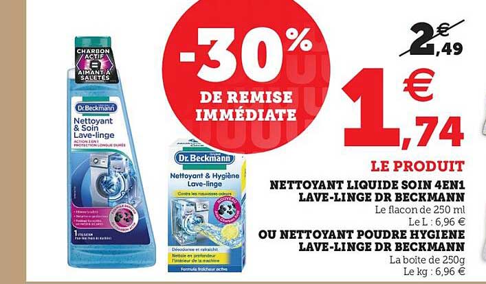nettoyant liquide soin 4en1 lave-linge de beckmann ou nettoyant poudre hygiène lave-linge dr beckmann -30% de remise immédiate