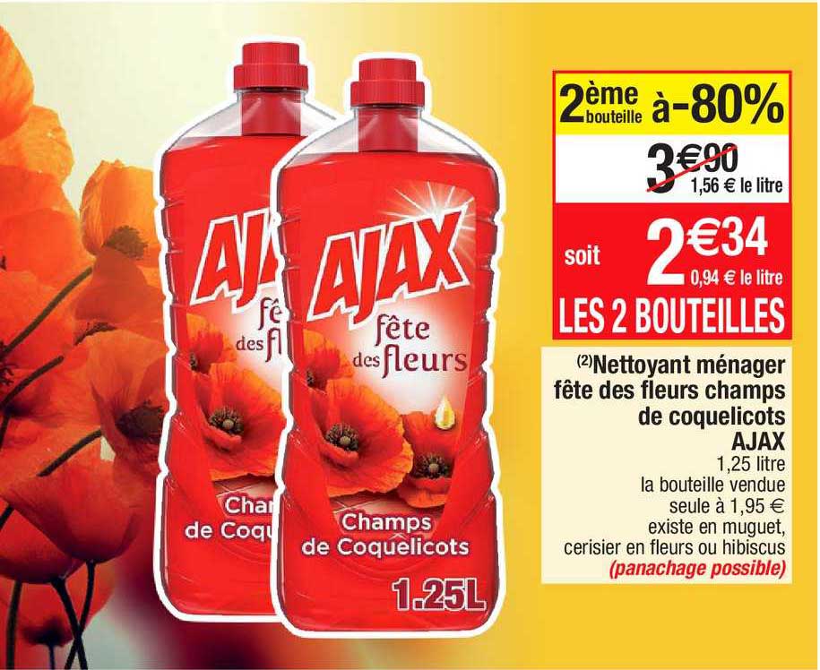 nettoyant ménager fête des fleurs champs de coquelicots ajax