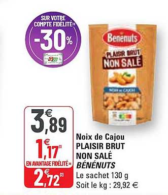 noix de cajou plaisir brut non salé bénénuts