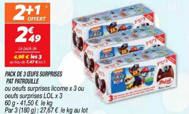 pack de 3 oeufs surprises pat patrouille