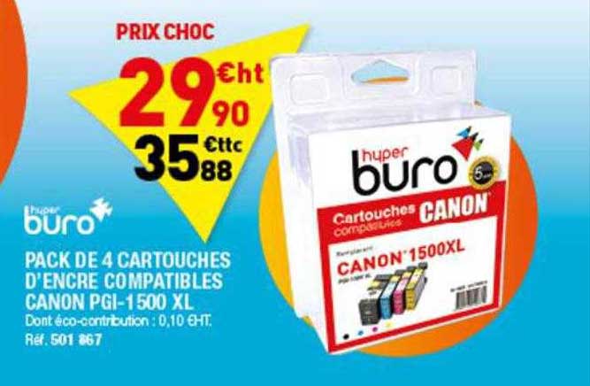 pack de 4 cartouches d'encre compatibles canon pgi-1500 xl