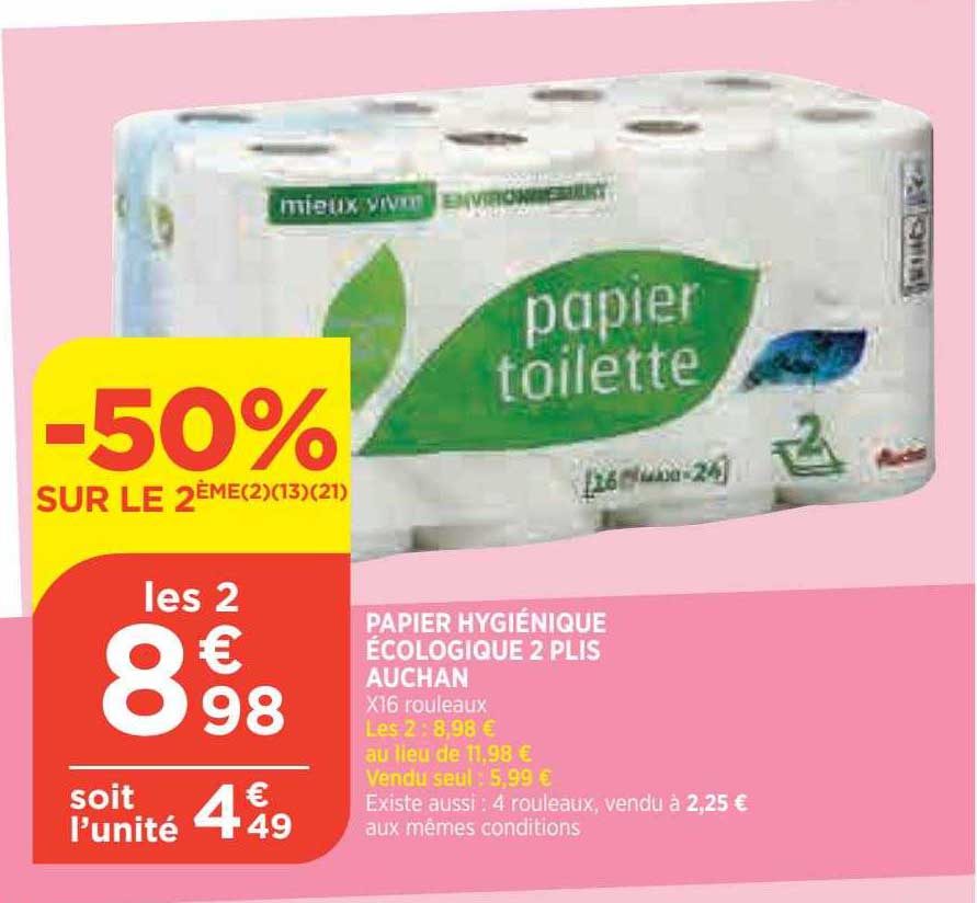 papier hygiénique écologique 2 plis auchan