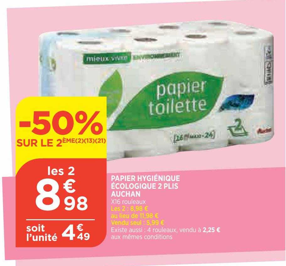 papier hygiénique écologique 2 plis auchan