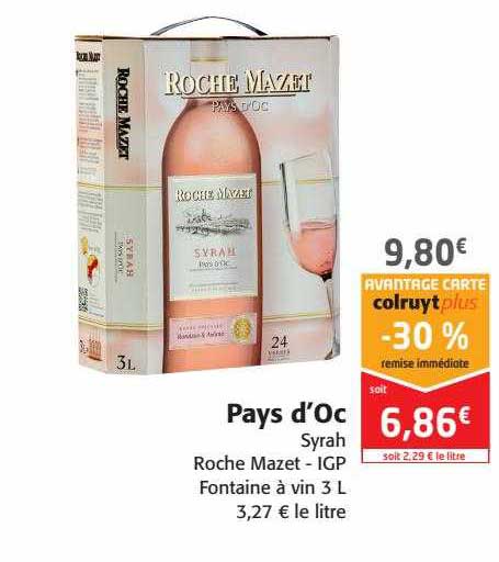 pays d'oc syrah roche mazet - igp fonatine à vin 3 l