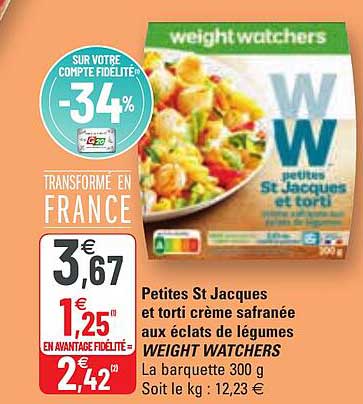 petites st jacques et torti crème safranée aux éclats de légumes weight watchers