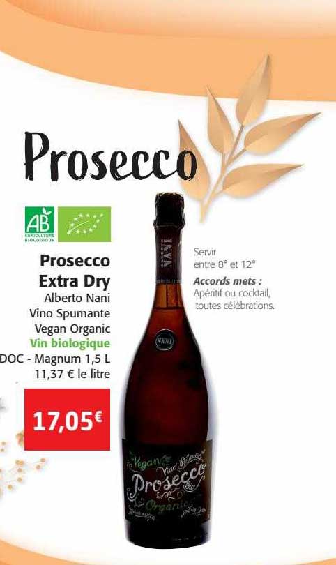 prosecco extra dry alberto nani vino spumante vegan organic vin biologique doc magnum