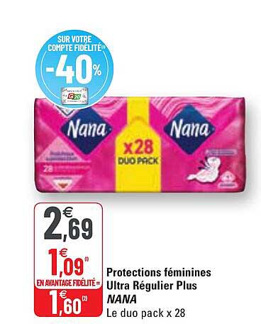 protections féminines ultra régulier plus nana