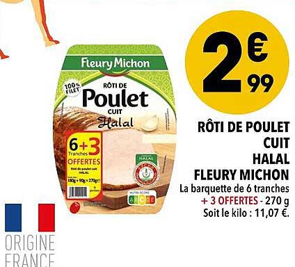 rôti de poulet cuit halal fleury michon