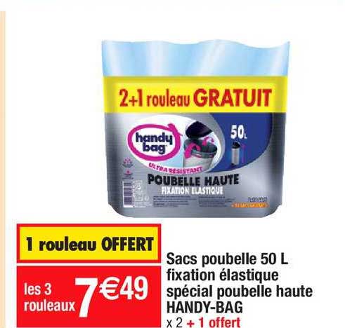 sacs poubelle 50 l fixation élastique spécial poubelle haute handy-bag