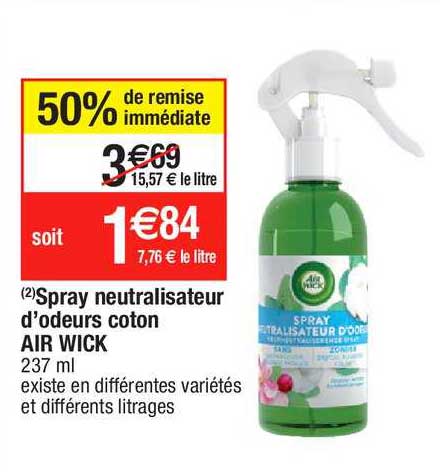 spray neutralisateur d'odeurs coton air wick