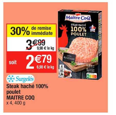 steak haché 100% poulet maître coq