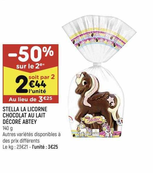 stelal la licorne chocolat au lait décoré abtey -50% sur le 2e