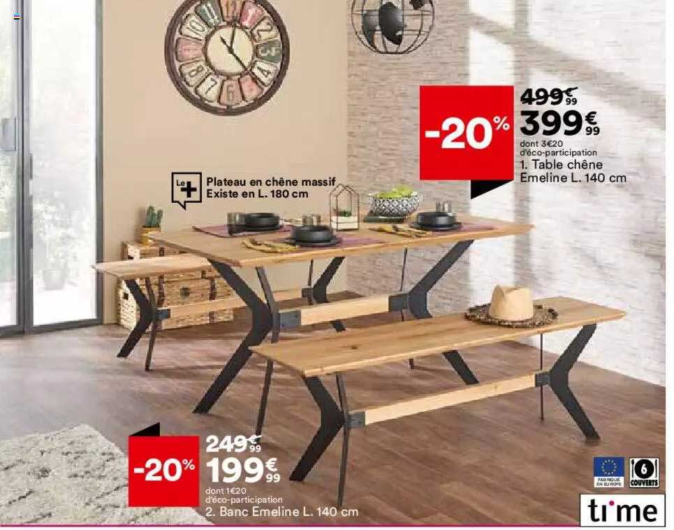 table chêne emeline ou banc emeline