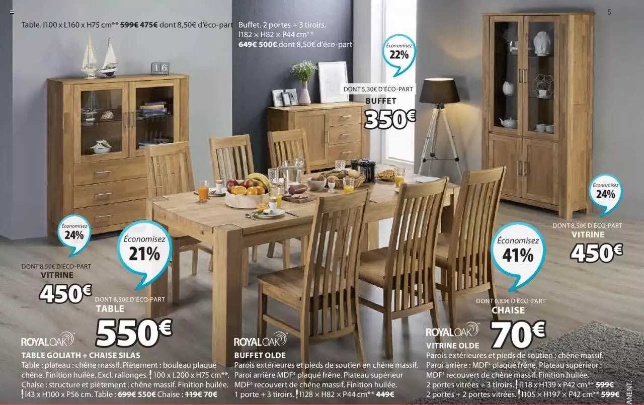 table goliath + chaise silas, buffet olde, vitrine olde royal oak