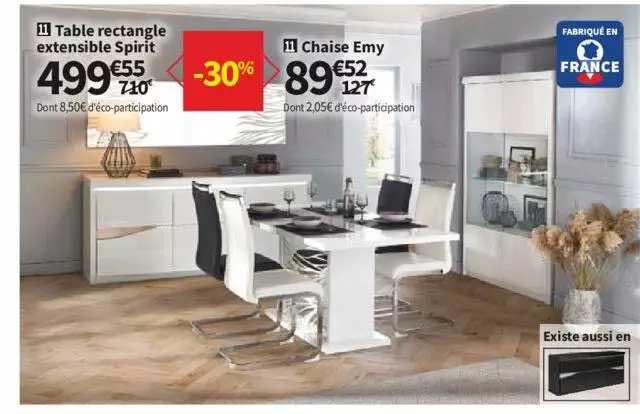table rectangle extensible spirit ou chaise emy