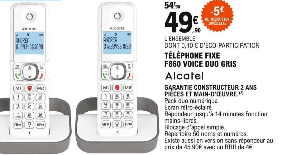 téléphone fixe f860 voice duo gris alcatel