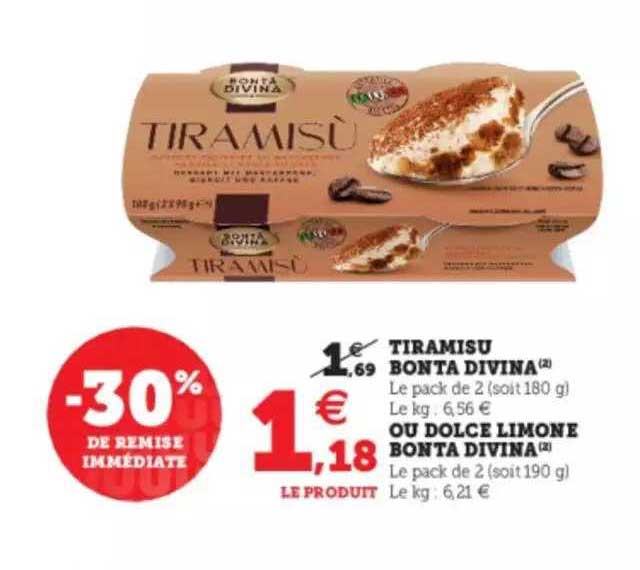 tiramisu bonta divina ou dolce limone bonta divina -30% de remise immédiate