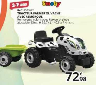 tracteur farmer xl vache avec remorque smoby