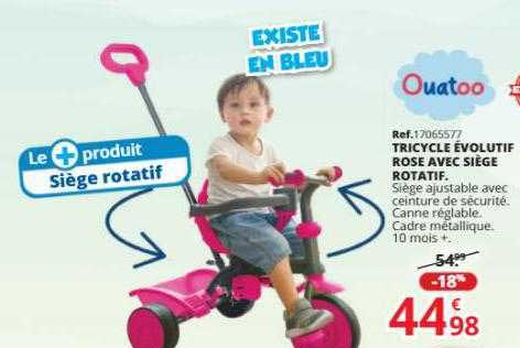 tricycle évolutif rose avec siège rotatif ouatoo