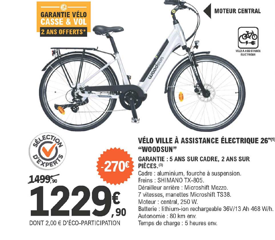 vélo ville à assistance électrique 26" woodsun