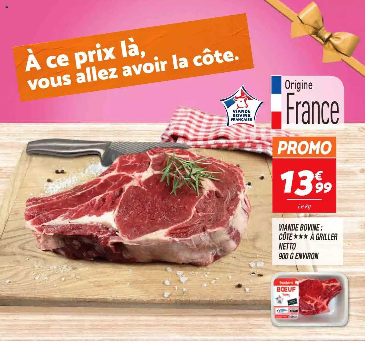 viande bovine côte*** à griller netto 900g environ