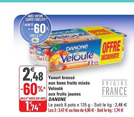 yaourt brassé aux bons fruits mixés velouté aux fruits jaunes danone