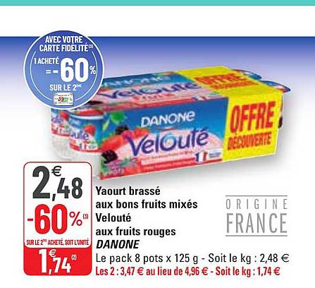yaourt brassé aux bons fruits mixés velouté aux fruits rouges danone