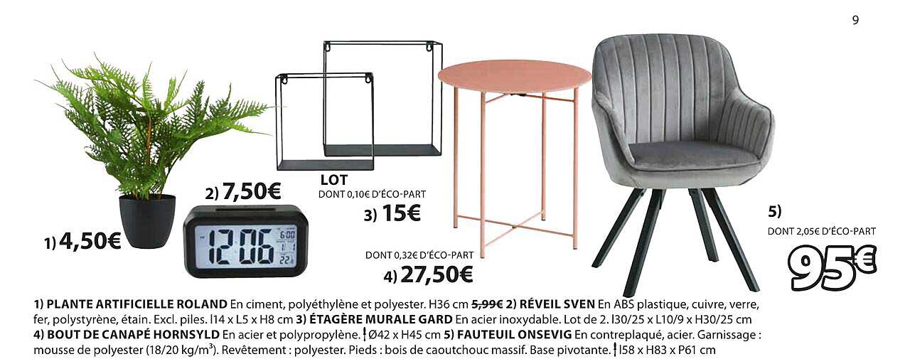 Plante Artificielle Roland, Réveil Sven, étagère Murale Gard, Bout De Canapé Hornsyld, Fauteuil Onsevig