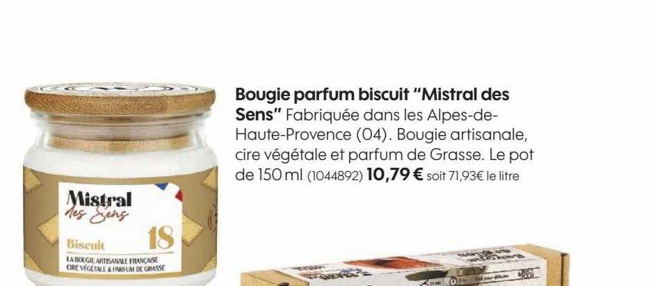 bougie parfum biscuit "mistral des sens"