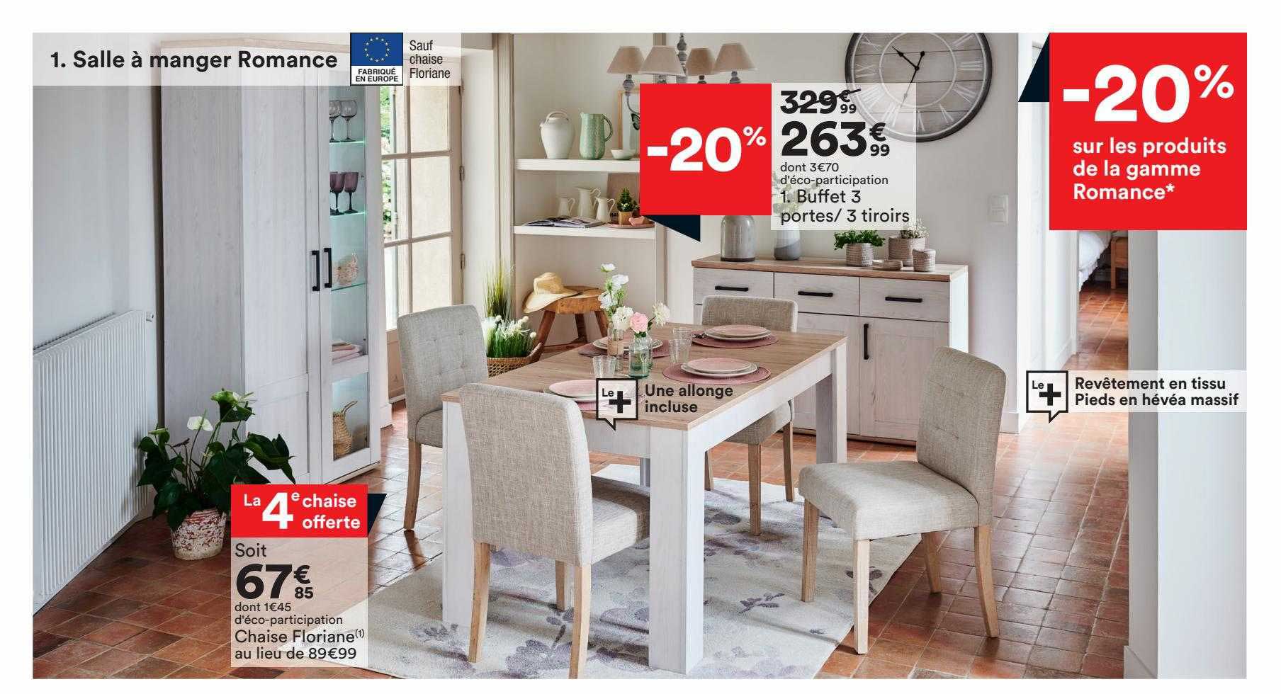 buffet 3 portes, 3 tiroirs ou chaise floriane