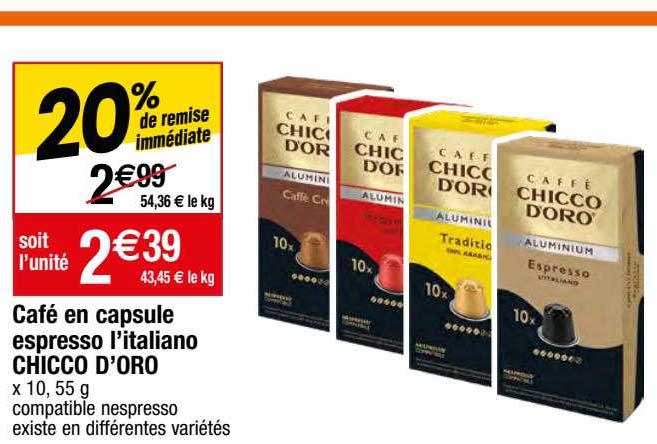café en capsule espresso l'italiano chicco d'oro