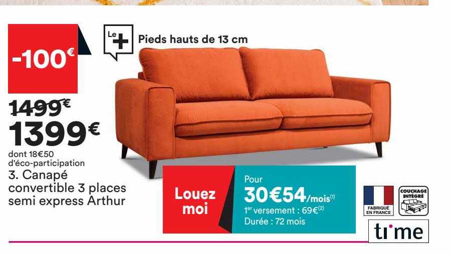 canapé convertible 3 places semi express arthur