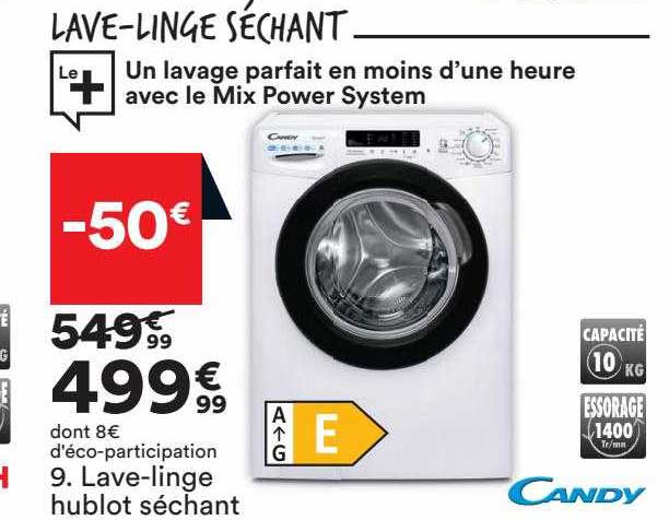 candy lave-linge hublot séchant