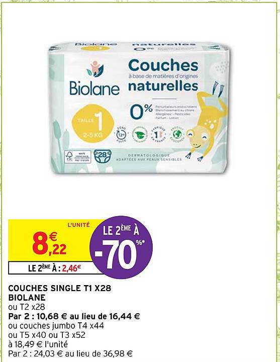 couches single t1 x28 biolane