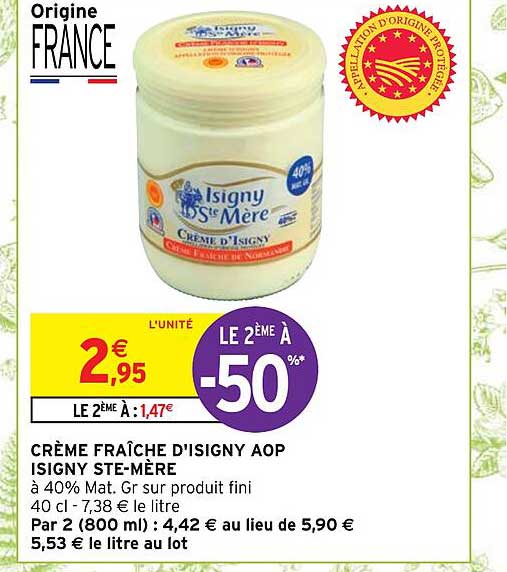 crème fraîche d'isigny aop isigny ste-mère
