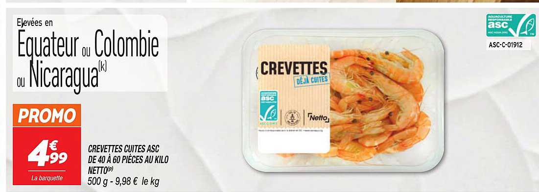 crevettes cuites asc de 40 à 60 pièces au kilo netto