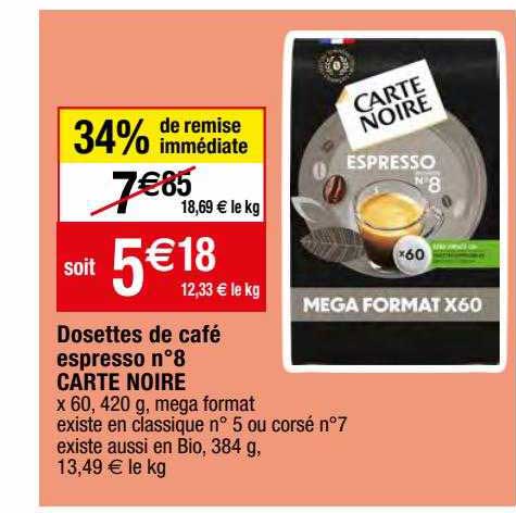 dosettes de café espresso n°8 carte noire