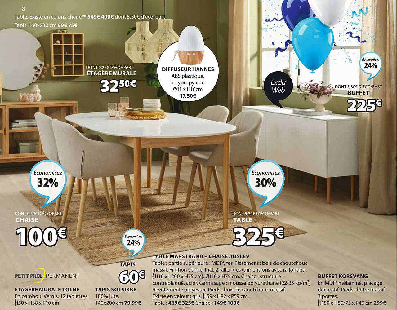 étagère Murale Tolne, Tapis Solsikke, Table Marstrand + Chaise Adslev, Buffet Korsvang