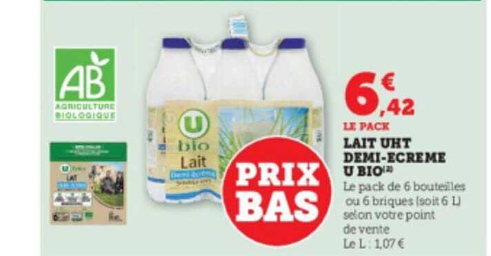 lait uht demi-écrémé u bio